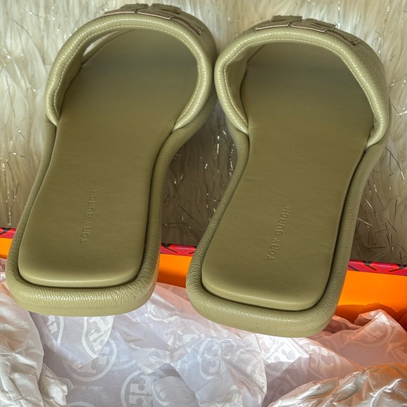 Tory Burch Olive Sprig Women’s Double T Sport Slide Tumbled Leather Size 9.5 - Picture 10 of 11